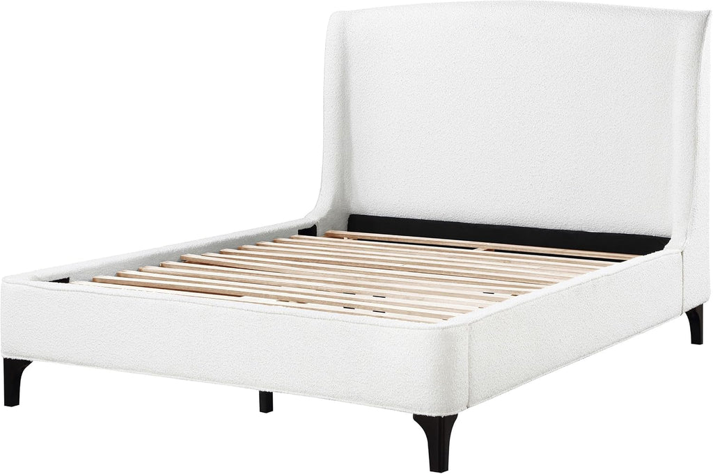 Coaster Home Furnishings - Mosby - Wood - Upholstered Bed with Curved Headboard, Boucle Upholstery and Wingback Design - Bedroom - Eastern King Size - Snow - 306020KE