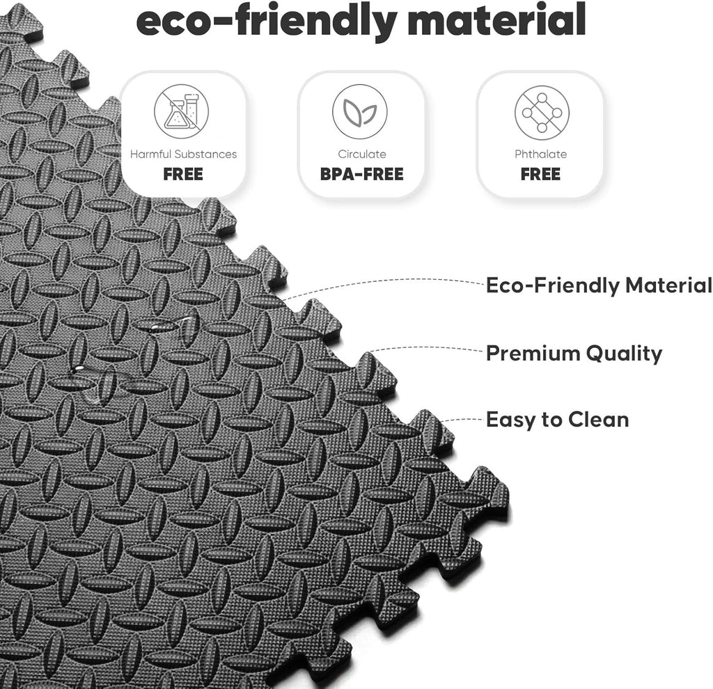 36 Pack Home Gym Mat, Puzzle Exercise Mat, EVA Interlocking Foam Floor Tiles for Home Workout Equipment and Kids' Play Areas - Blue, 24 in x 24 in x ½ in - (Black, 36 Pack (144 SQ FT))