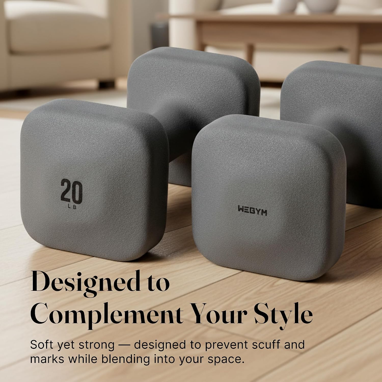 WeGym SafeGrip Square Dumbbells with Anti Slip Handles, Aesthetic Free Weights for Home Workouts, Stable Design Prevents Rolling during Floor Exercises