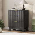 Fluted Dresser for Bedroom with 3 Drawers, 24' Wide Modern Chest of Drawers with Metal Handle, Wooden Dresser TV Stand, Wood Closet Clothes Storage Drawer Organizer for Living Room, Hallway, Black