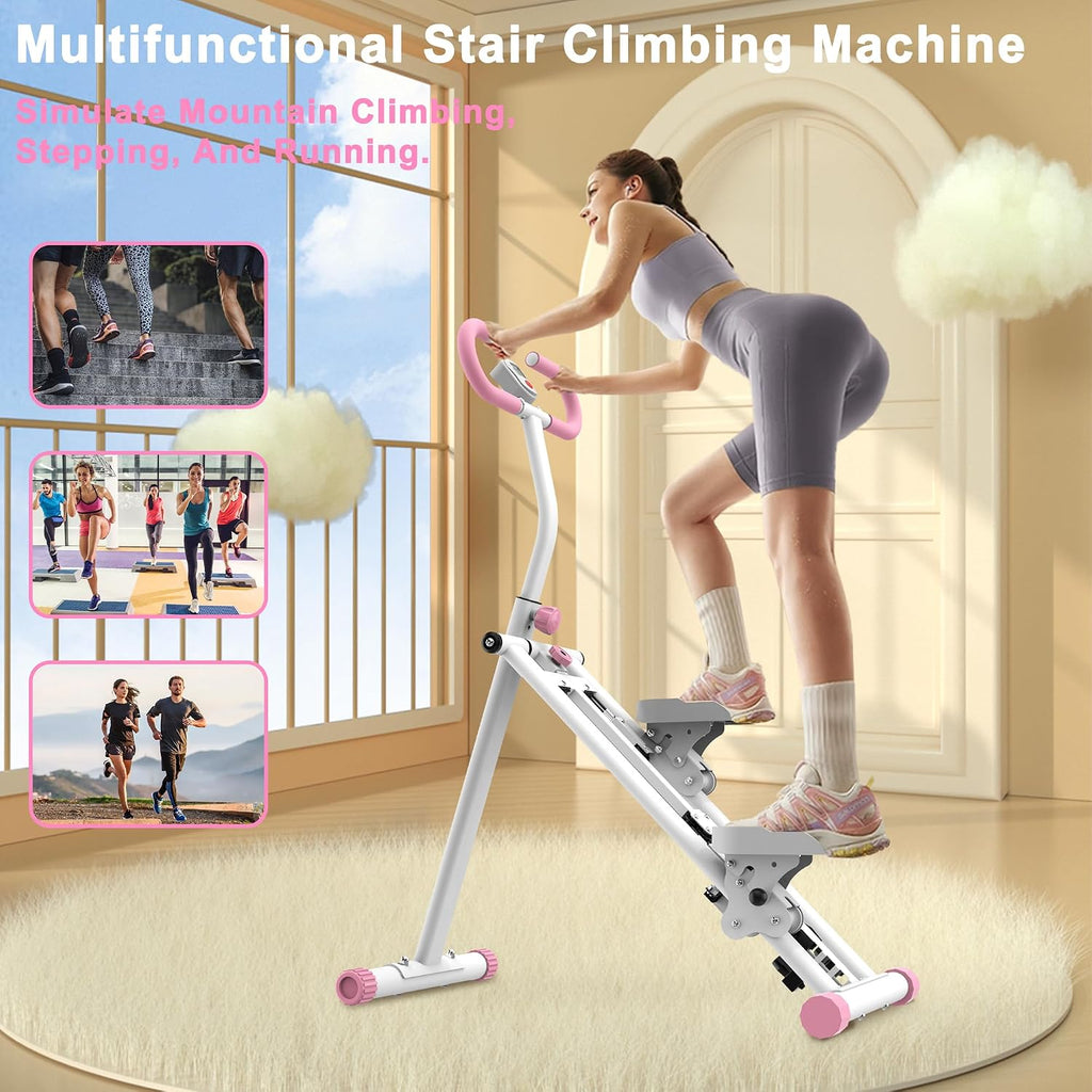 Stair Stepper for Home, 265lbs Vertical Climber Machine for Full-Body Exercise, Resistance Home-Upgrade Climber Fitness Equipment with Stable Frame Adjustable Handlebar for Women Men, Pink