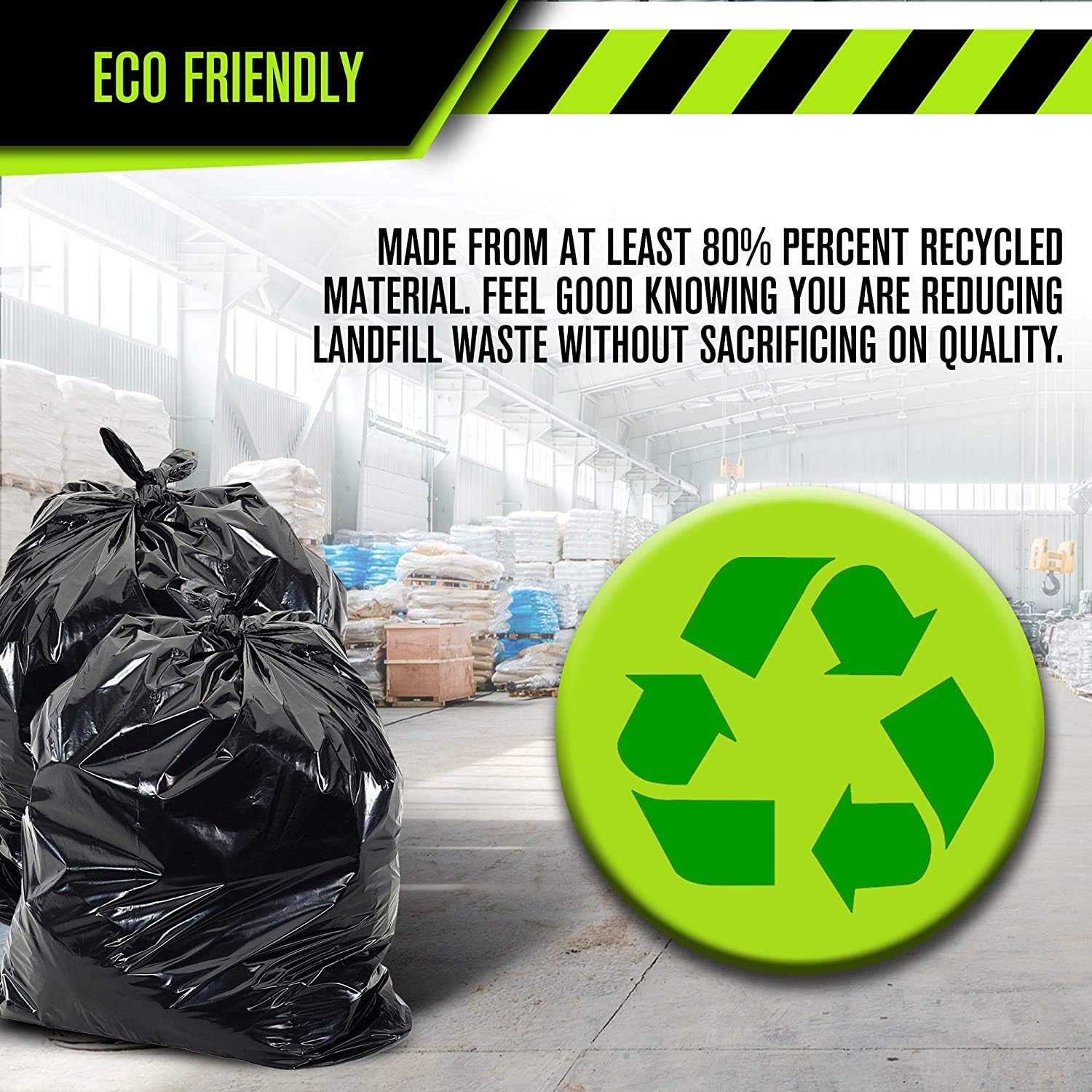 Heavy Duty 33 Gallon Trash Bags (Huge 100 Ct. /w Flap Ties) - 2 MIL equiv. Thick Gauge Large Black Plastic Garbage Liners for Kitchen,Yard,Brute/Rubbermaid(1 Pallet of 100 Cases, 10000 Bags Total)