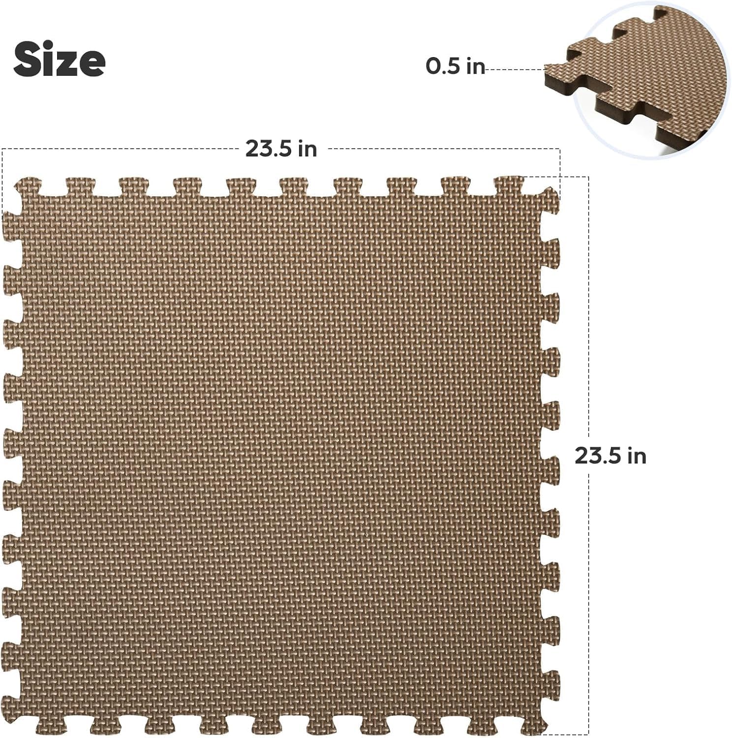 36 Pack Home Gym Mat, Puzzle Exercise Mat, EVA Interlocking Foam Floor Tiles for Home Workout Equipment and Kids' Play Areas -, 24 in x 24 in x ½ in, Brown 36 Tiles