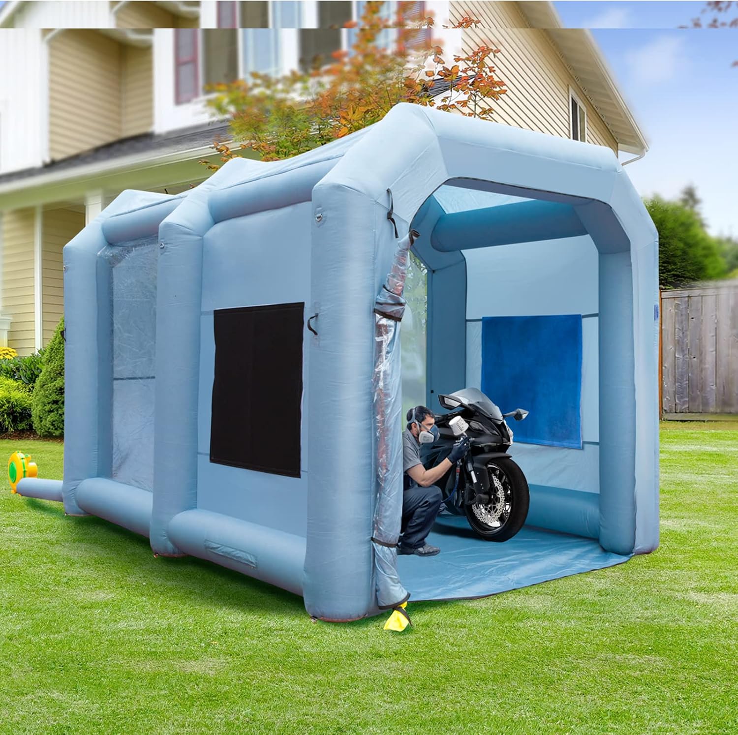 VEVOR Inflatable Paint Booth, 13x10x9ft Inflatable Spray Booth, 950W High Powerful Blower Spray Booth Tent, Car Paint Tent Air Filter System for Car Parking Workstation Motorcycle Garage