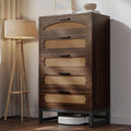 Mericonia 5 Drawer Rattan Dresser for Bedroom, Wood Tall Dresser for Closet with Metal Handles, Boho Nightstand Sets, Dressers & Chests of Drawers for Bedroom, Hallway and Entryway, Walnut
