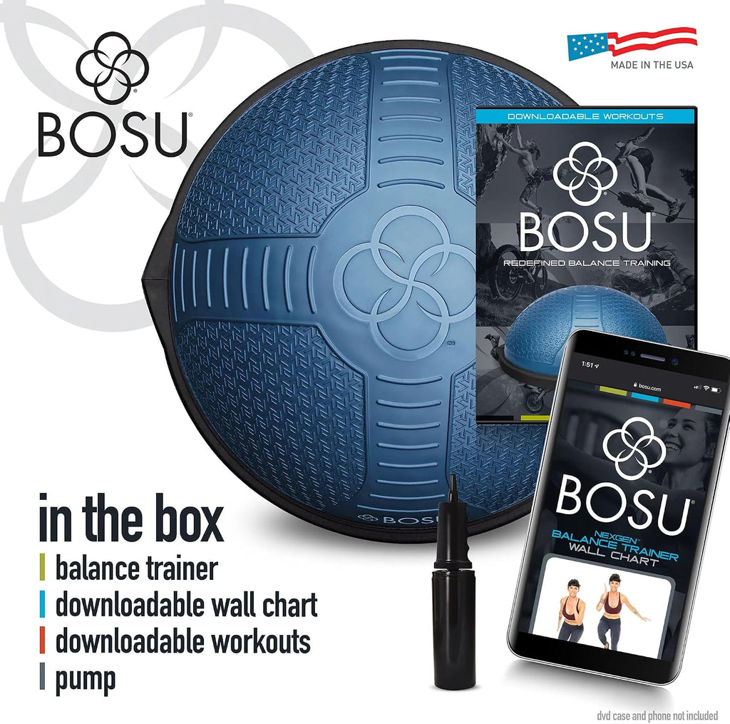 BOSU Nexgen Balance Trainer, Half-Ball Training Equipment, 65 cm Diameter, 300 lb Capacity - Burst-Resistant Stability Exercise Tool w/Non-Slip Base, Includes Hand Pump, Commercial-Grade