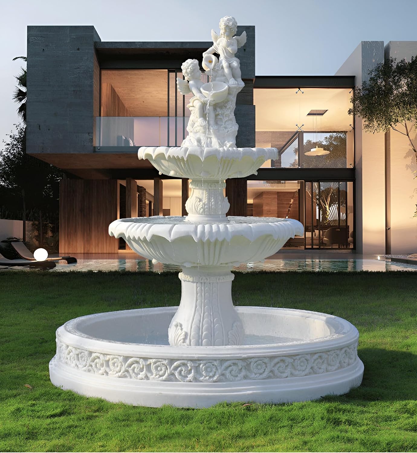 Large Outdoor Electric Water Fountain with Angel Top, 4-Tier Crystal Garden Fountain with LED Lights, Natural Crystals & Free Protective Cover for Lawn, Patio & Villa Décor (no pond, 120*120*175 CM)