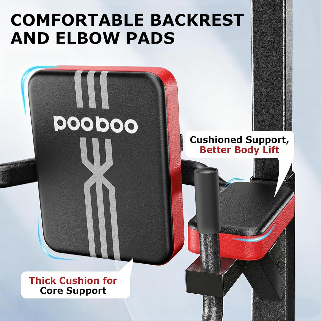 Pooboo Power Tower Dip Station Pull Up Bar for Fitness Home Gym Workout,450 Pounds Multi-Function Adjustable Height Fitness Strength Training Exercise Equipment,with Power Elastic Ropes