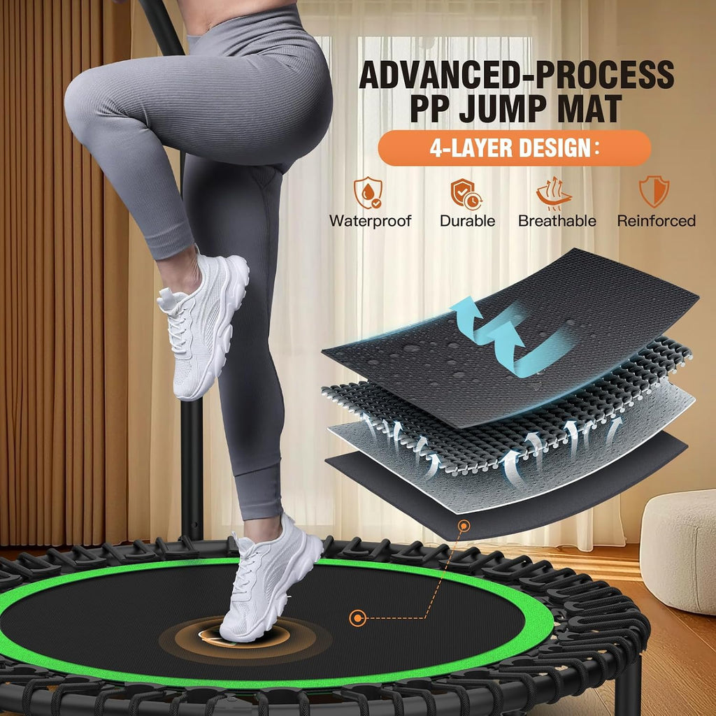 ANCHEER 40'/48' Foldable Mini Trampoline,Max Load 450lbs/550lbs Indoor Trampoline,with 4 Level Adjustable Foam Handle and Resistance Bands,Adult Exercise Trampoline for Home, Garden, and Gym