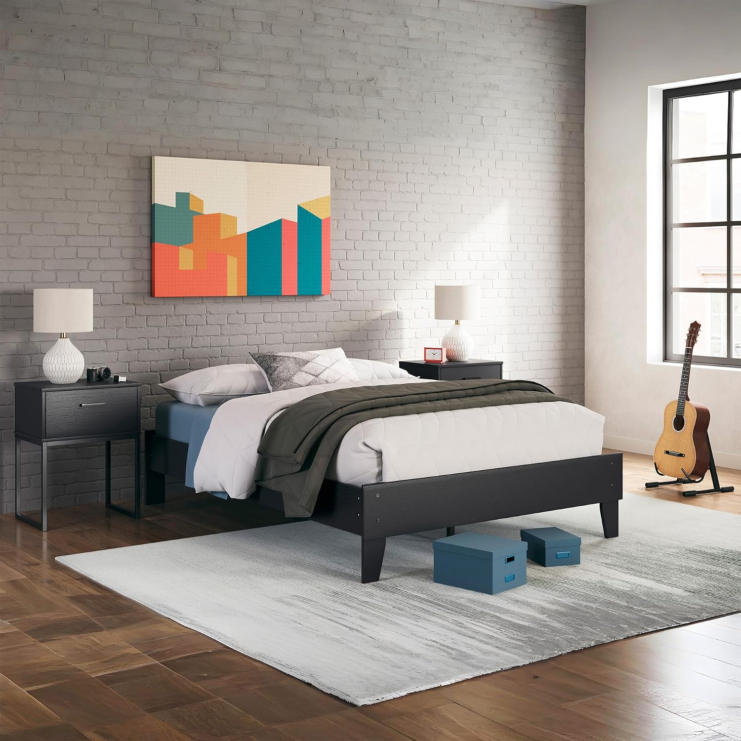 Signature Design by Ashley Socalle Casual Full Platform Bed with Metal Slats, No Box Spring Needed, Black