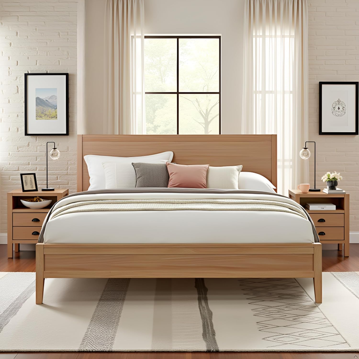 Alaterre Furniture Arden King Bed Frame - Solid Pine Wood with High Headboard and Low Footboard in Light Driftwood Finish - No Box Spring Needed, 81' W x 86' D x 50' H