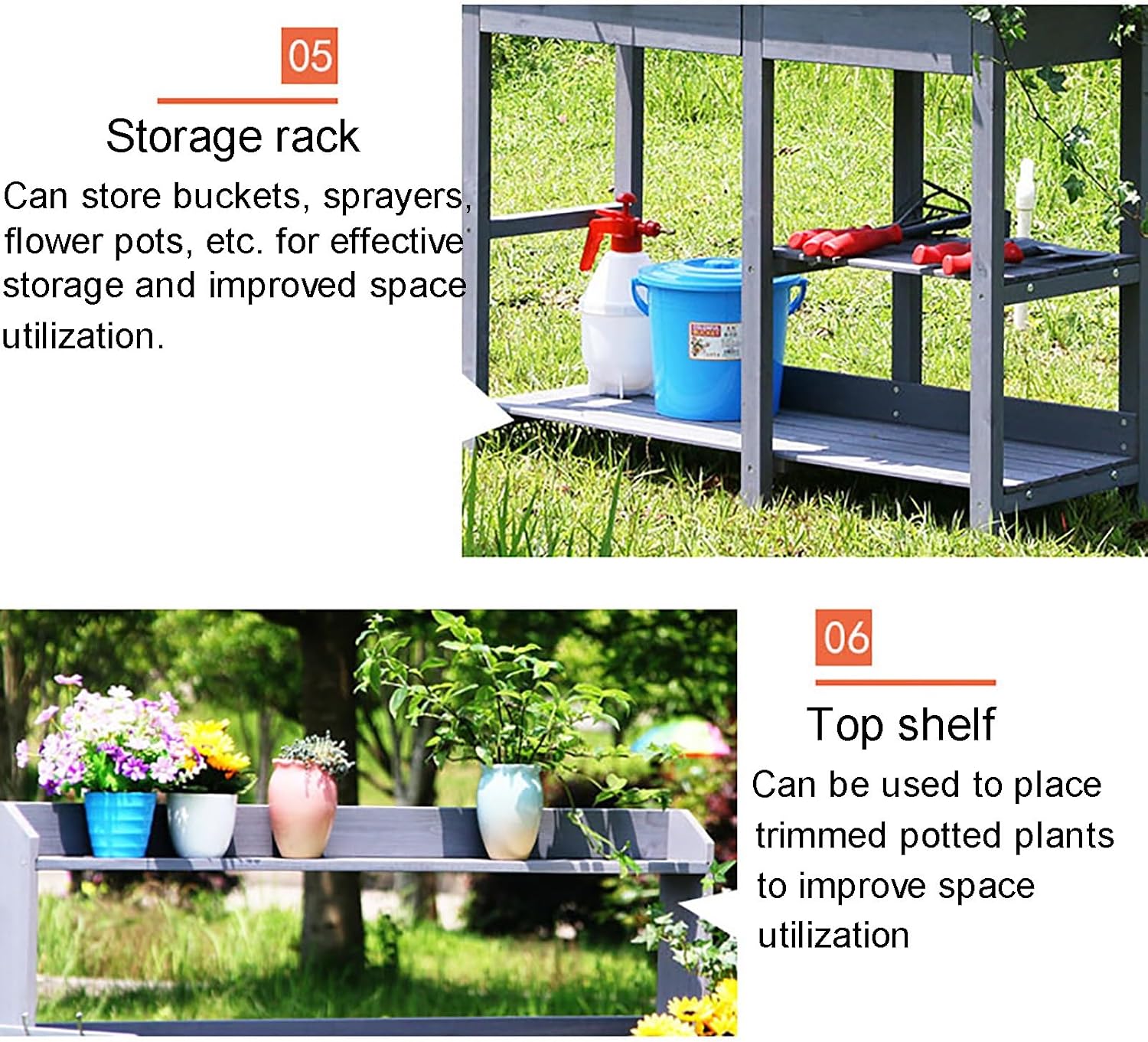 Garden Potting Bench Table, Wooden Workstation Table with Removable Stainless Steel Sink, Open Shelves, All-Weather Garden Table Work Station with Storage Drawers and Side Hooks(Color:Green)