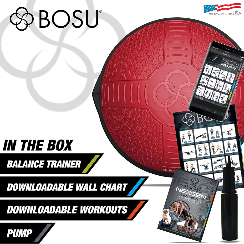 BOSU Nexgen Balance Trainer, Half-Ball Training Equipment, 65 cm Diameter, 300 lb Capacity - Burst-Resistant Stability Exercise Tool w/Non-Slip Base, Includes Hand Pump, Commercial-Grade