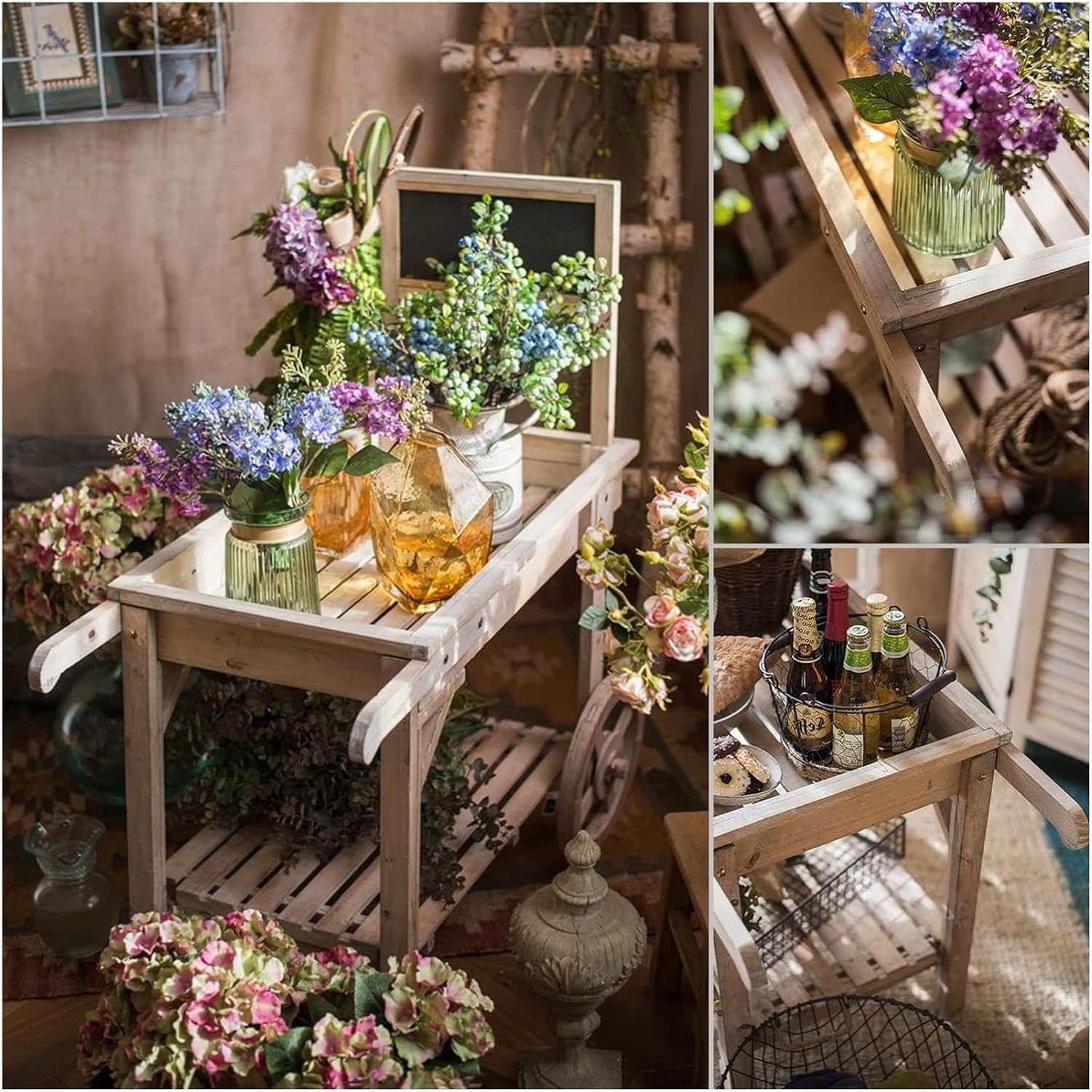 Potting Bench Table,Garden Potting Table, Outdoor Garden Potting Bench Open Shelf Wooden Garden Potting Bench Decorate Plant Gardening Workstation for Flower Shop Courtyard Coffee Shop Display Stand