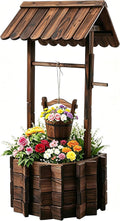 NestNature 21.75' Carbonized Wooden Wishing Well Planter for Outside, Rustic Outdoor Wishing Well with 4 Reinforced Rods & Hanging Bucket, Decorative Well Cover for Yard Garden Patio Lawn Backyard