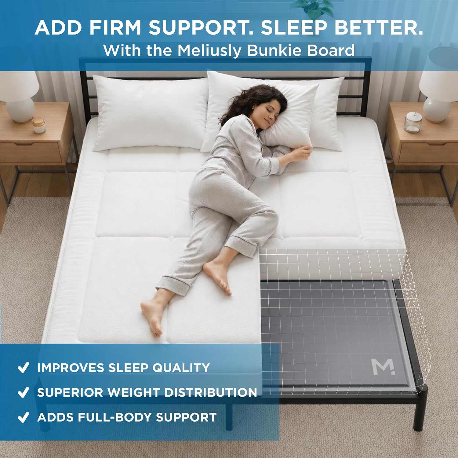 Meliusly Original Bunkie Board California King (72x84) - Non-Slip Breathable Bed Support Board for Slatted Bed Frame, Anti-Sag Under Bed Support, Noise Minimizing Moisture Resistant
