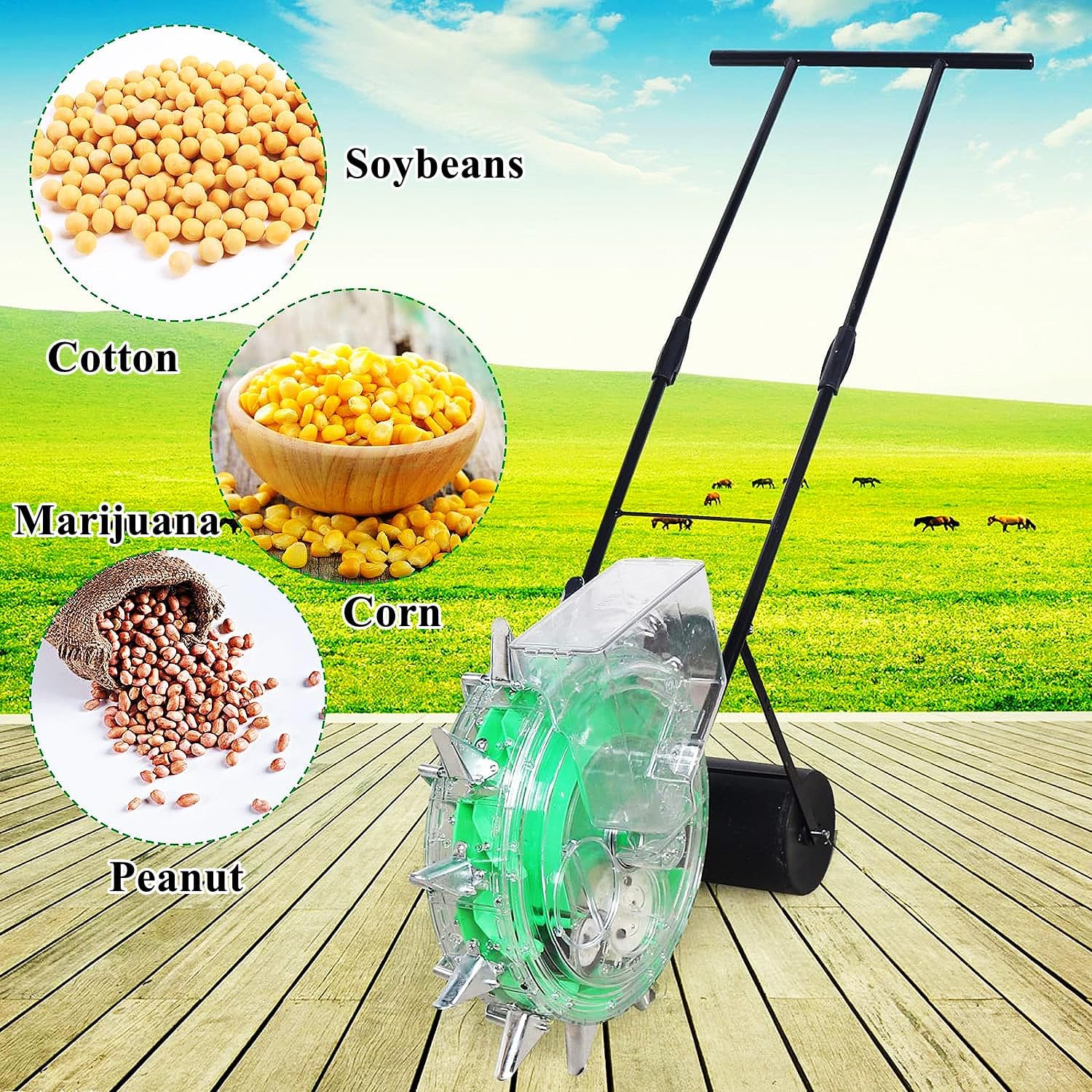 Hand-Push Roller Seeder Planter, Lawn & Garden Spreaders, Fertilizer Applicator, Corn Soybean Peanut Manual Seeder w/Planting Depth 3.5-7.8cm & Amount 1-2 Seeds,10 nozzles(