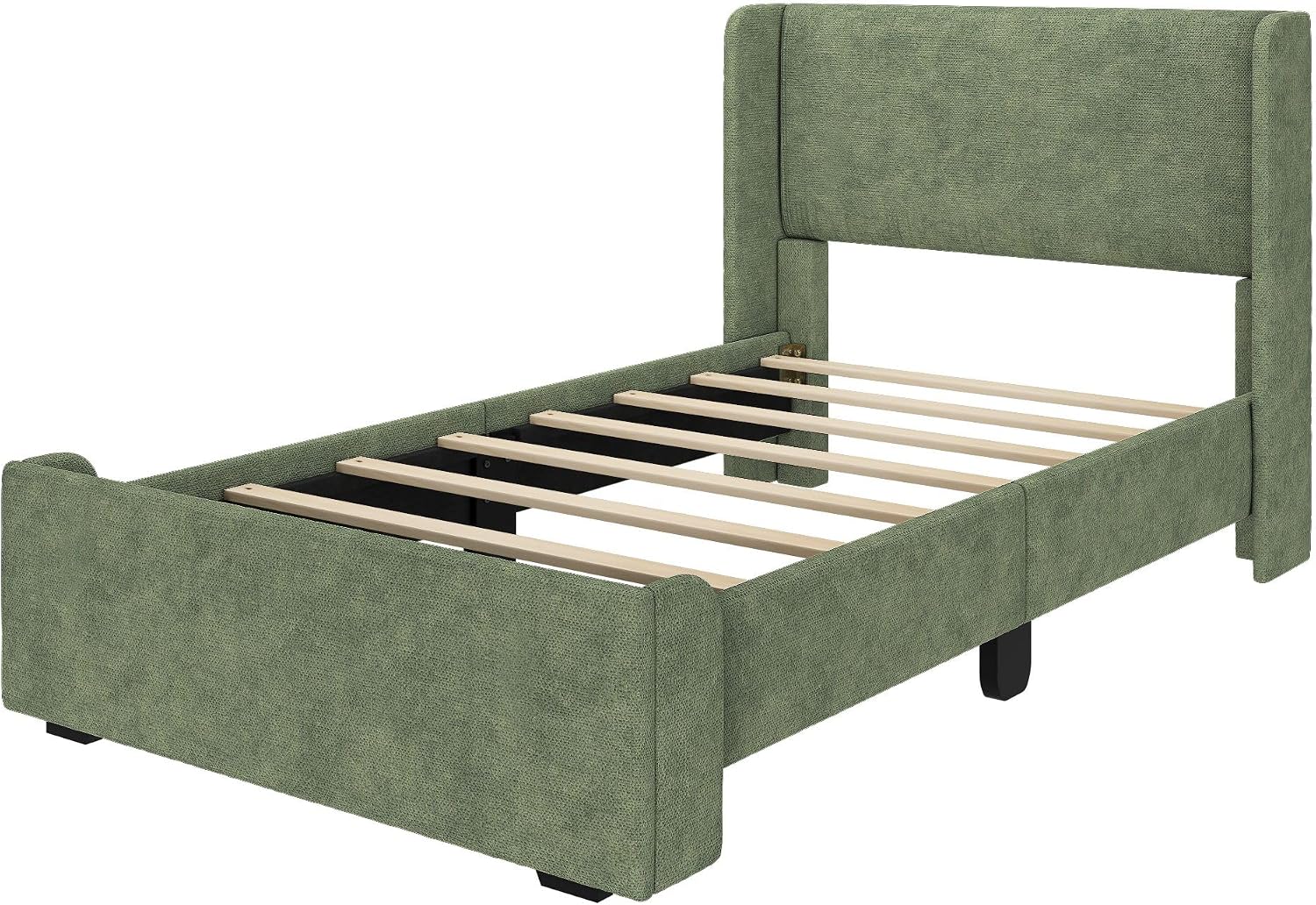 Plank+Beam Upholstered Twin Bed Frame with Rectangular Headboard, Upholstered Platform Bed, No Box Spring Needed, Easy Assembly, Green