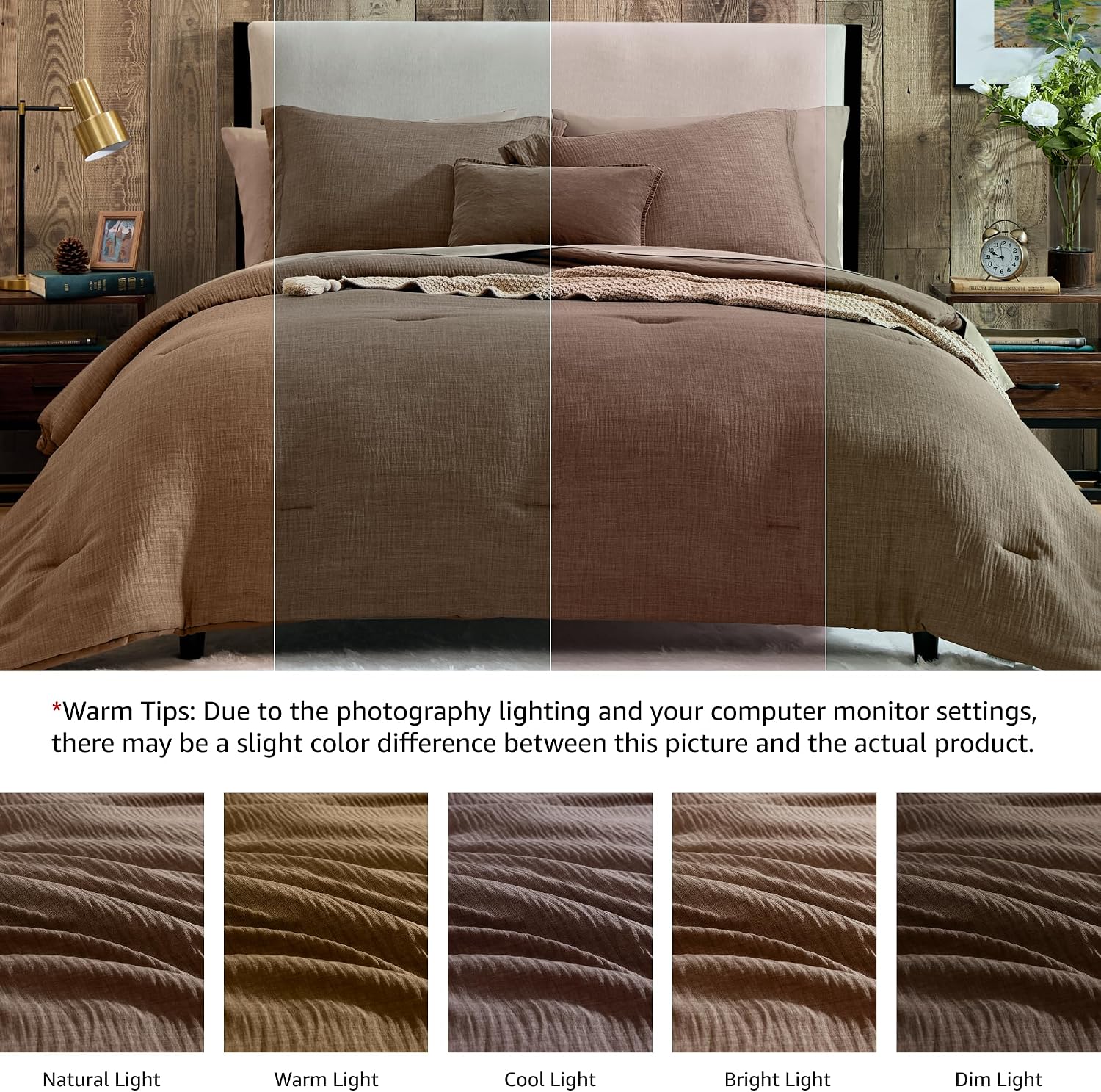 Geniospin Oversized King Comforter Sets - 7 Pieces Brown Oversized King Bedding Set, Solid Bed Set for All Season, Textured Bed in a Bag with Flat Sheet and Fitted Sheet, Pillowcases and Shams