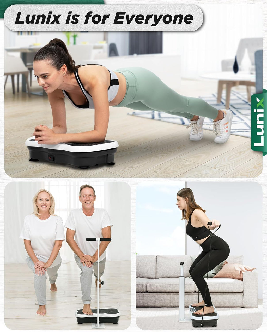 Lunix LX18 Vibration Plate Exercise Machine with Handles & Magnetic Acupoints, Power Platform for Lymphatic Drainage, Full Body Workout Home Fitness Equipment with Phone Holder