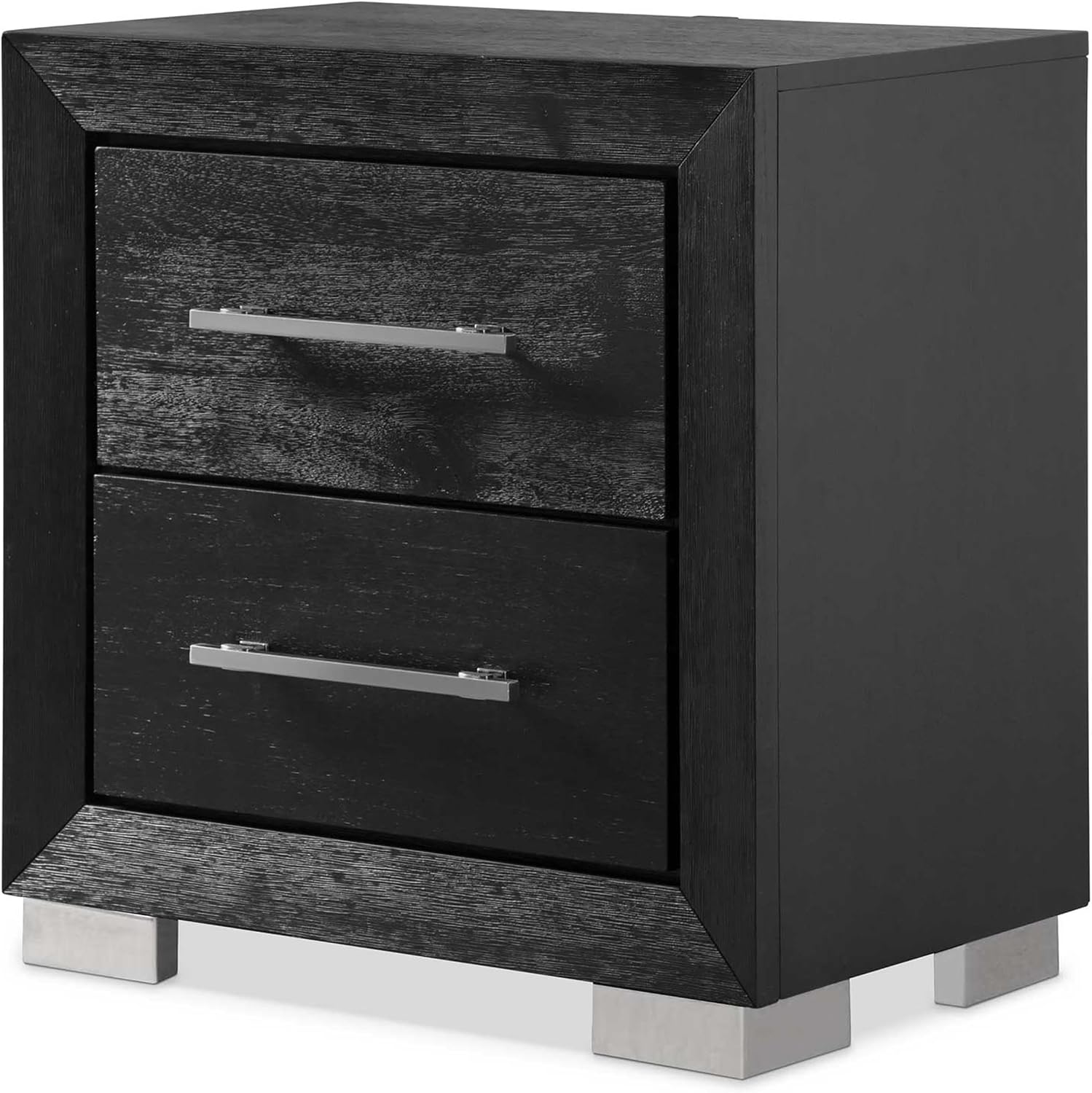 Furniture of America Lyle Modern Solid Wood 3-Piece Bedroom Collection with King Bed Frame and Nightstand Set of 2, Includes LED Light Headboard, Box Spring Required, Black