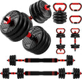 Adjustable Dumbbell Set, 10/20/30/45/70/90lbs, 5 in 1 Multi-Function Dumbbells Set Converts to Barbell & Kettlebell, Weight Set for Home Gym Workout, Suitable for Men/Women Strength Training