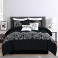 Chezmoi Collection Linz 7-Piece Black/White Paisley Floral Scroll Embroidered Comforter Set, King
