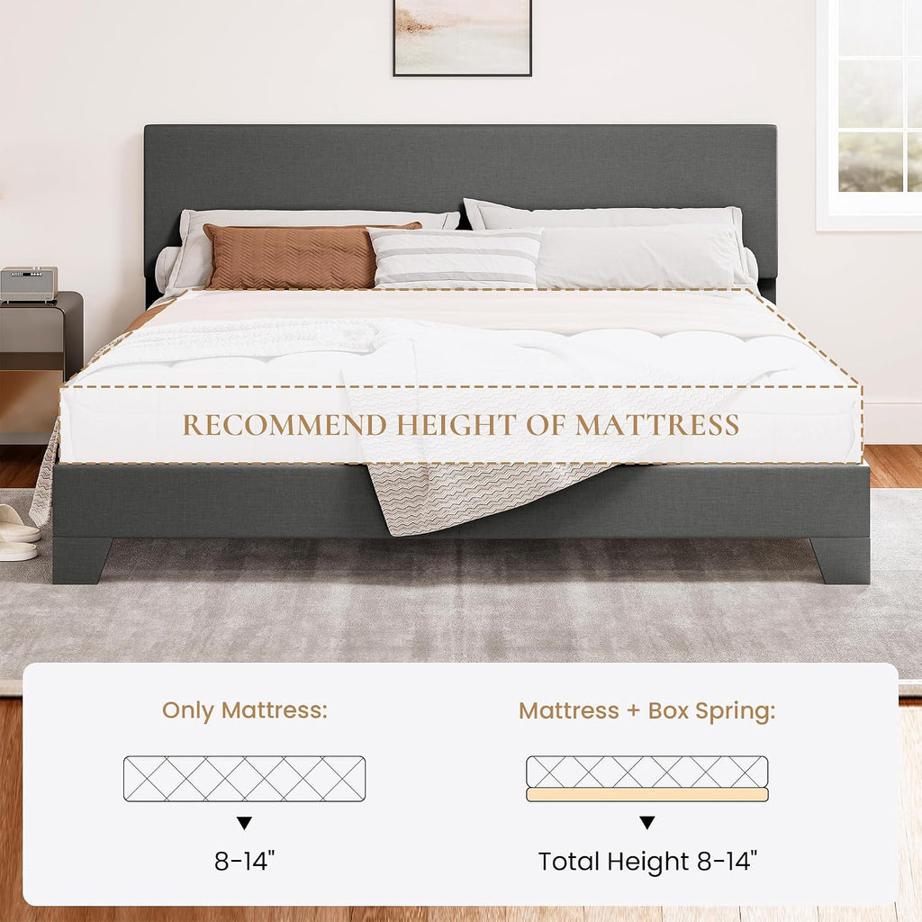 SHA CERLIN Dark Grey King Platform Upholstered Bed Frame with Adjustable Headboard, Wood Slats Support, No Box Spring Needed, Easy Assembly, Easy Clean Up