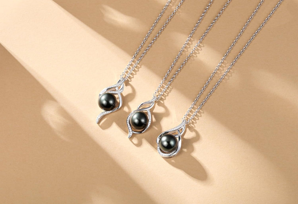 FANCIME Gift for Women Wife Natural Tahitian Pearl Necklace Sterling Silver Mysterious Ocean Treasure 10-12MM Black Pearl Luxury Jewelry Gift for Women, Mother, Wife, 16'+2' Adjustable