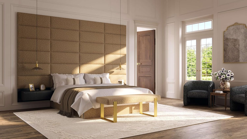 Vänt Upholstered Wall Mounted Headboard Panels -Isabelle Layout - 60' X 23'-Configuration of 4 Individual Panels - Recommended for Queen-Full - Velvet/Black