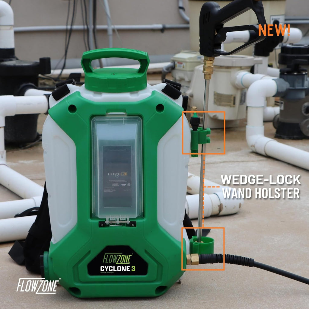 FlowZone Cyclone 3 Battery Backpack Sprayer, 4-Gal., 5-Pressure, Tool Only | Variable 8-115 PSI. QuickSwap Adapters included-Works with DeWalt, Milwaukee, Bosch & Makita Batteries. Battery not included.