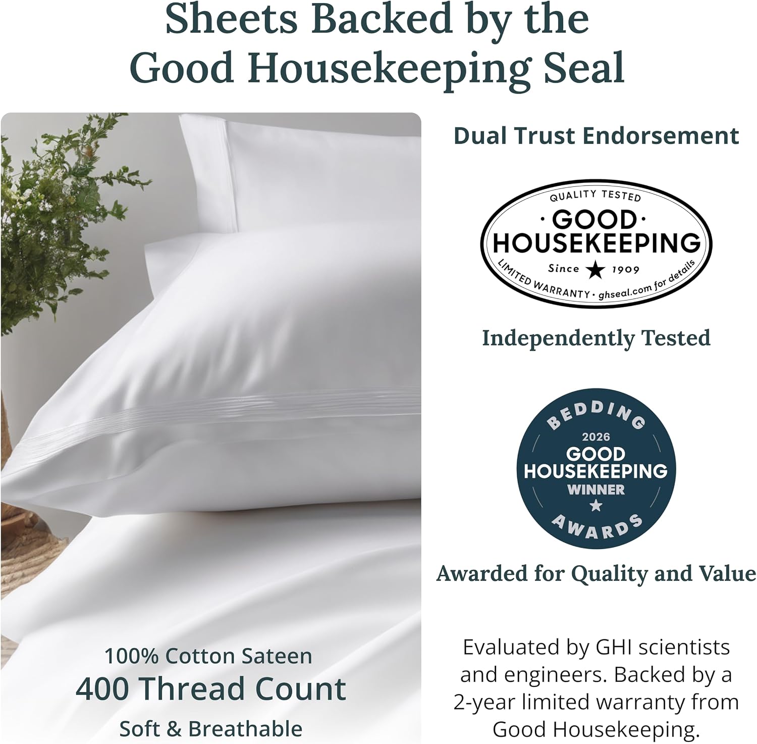 California Design Den Pack of 2 Sheet Sets King Size - 400 Thread Count 100% Cotton Sateen - Soft and Breathable Sheets, 2 Sets of Deep Pocket Bed Sheets - Bright White