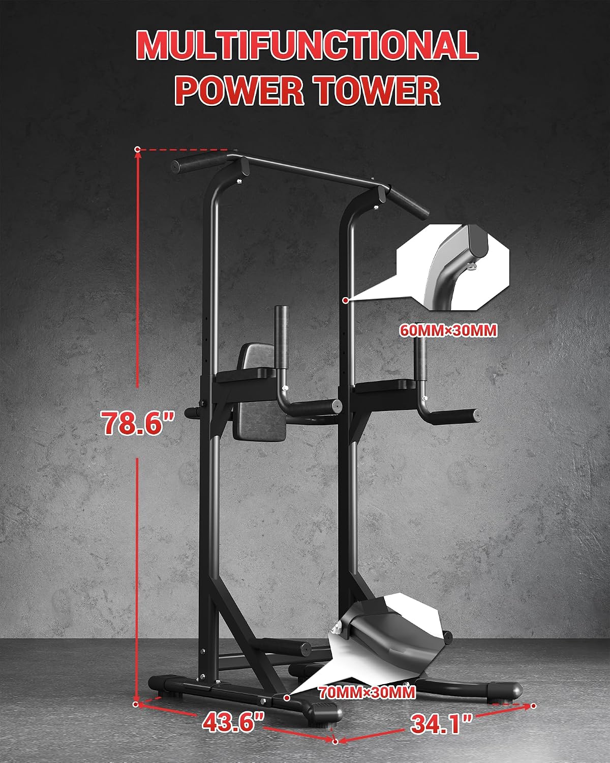 Garvee Pull Up Bar Free Standing Workout Equipment, Power Tower Dip Station for Home Gym, 450LBS Weight Capacity Strength Training Fitness Equipment