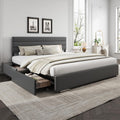 WLIVE King Size Upholstered Bed Frame with 4 Storage Drawers and Headboard, Velvet Platform Bedframe, Sturdy Metal & Wooden Slats Support, No Box Spring Needed, Easy Assembly, Dark Grey