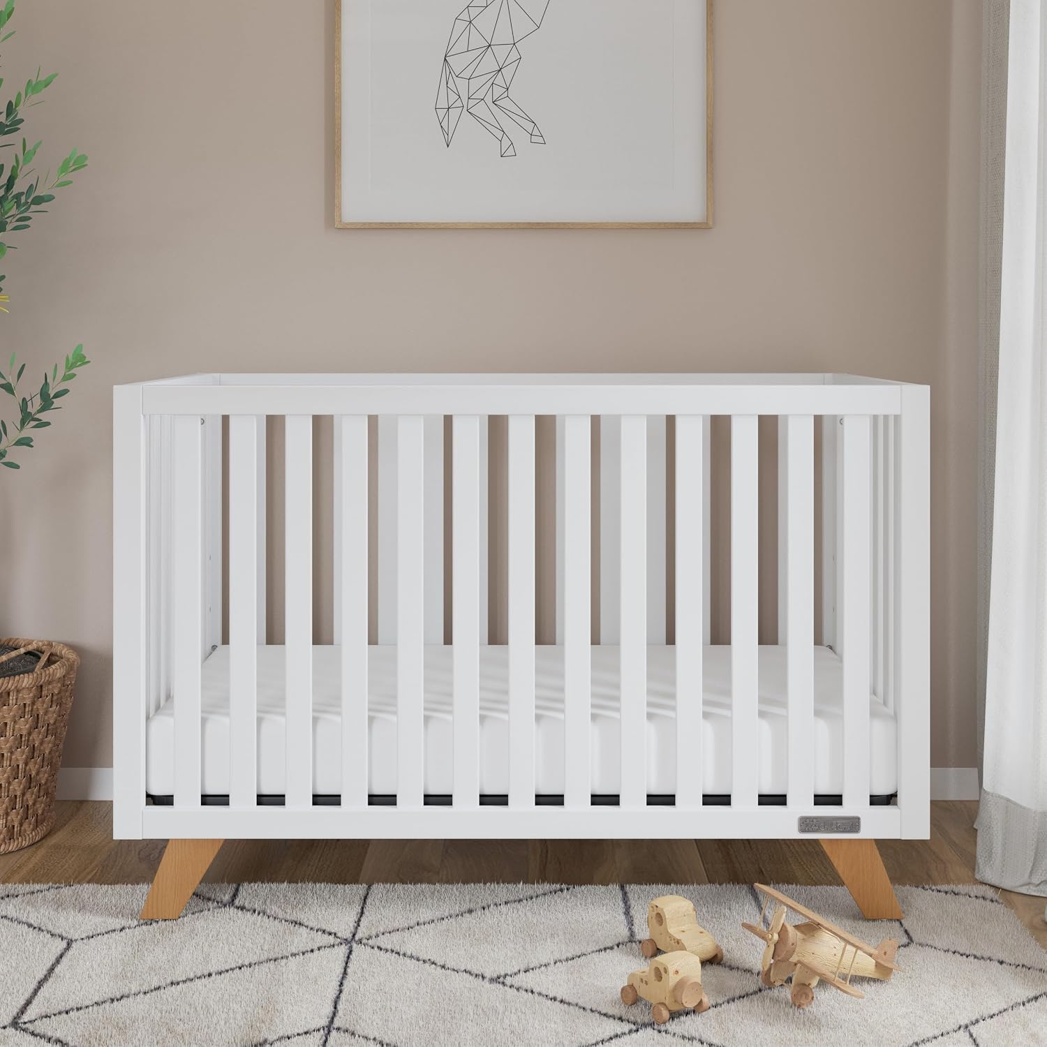 Child Craft SOHO Crib, 3-Drawer Dresser Nursery Set, Chest, 3-Piece, Includes 4-in-1 Convertible Crib, Dresser, Chest (White/Natural)