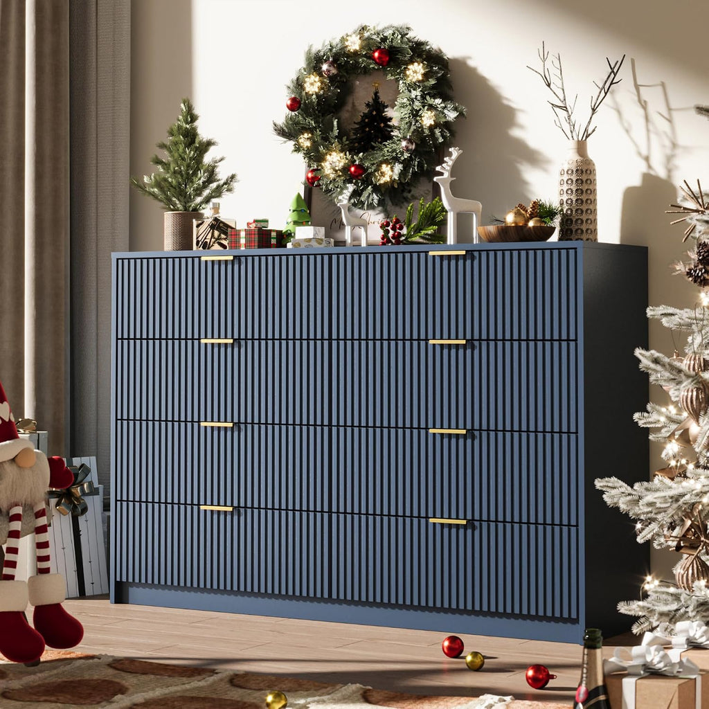 MAISONARIA Navy Dresser for Bedroom, 8 Drawer Double Dresser, Modern Chest of Drawers for Bedroom, Living Room, Entryway and Closet, 55' L x 15.7' D x 37.4' H