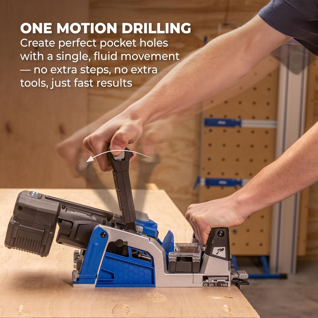 Kreg Rebel 20V Ionic Drive Pocket-Hole Joiner Kit - With 20V Blue Ion Charger & 2Ah Battery Pack - Cordless Precision Joinery Tool for Woodworking & Carpentry - Woodworking Tools - KPTBRB100A