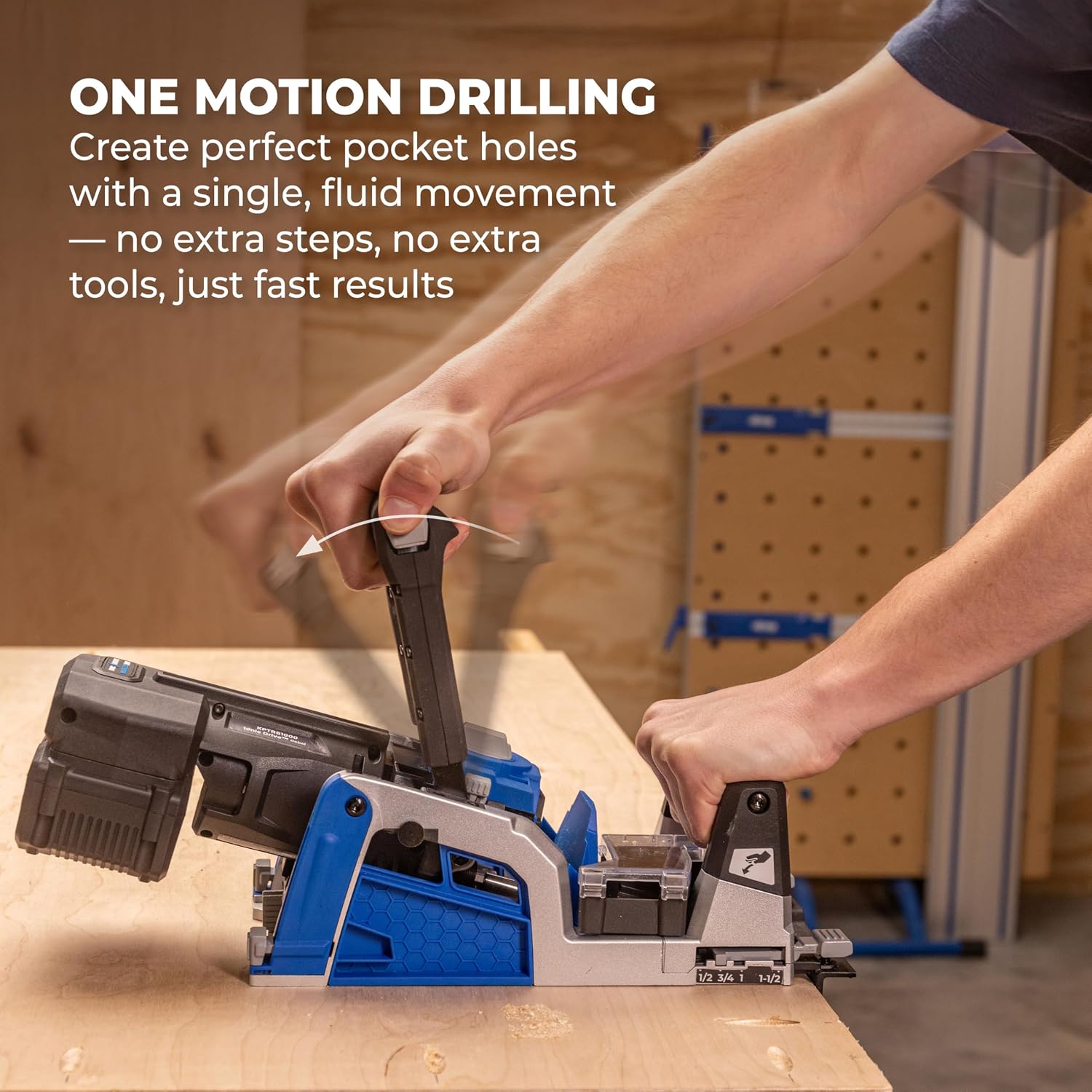 Kreg Rebel 20V Ionic Drive Pocket-Hole Joiner Kit - With 20V Blue Ion Charger & 2Ah Battery Pack - Cordless Precision Joinery Tool for Woodworking & Carpentry - Woodworking Tools - KPTBRB100A