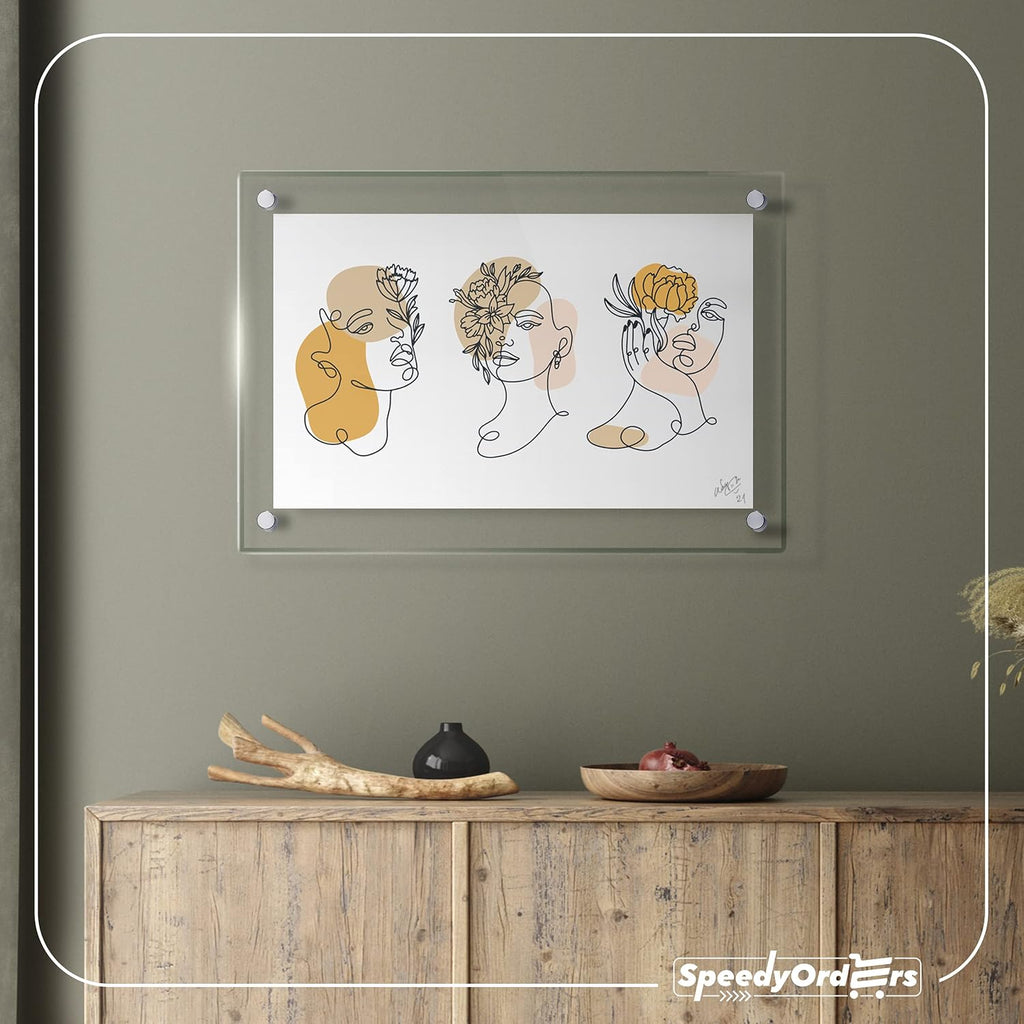 SPEEDYORDERS Clear Acrylic Wall Mount Photo Frame 20'x24' Gold Anchors | Double Acrylic Floating Photo Frame | Clear Acrylic Double Panel Photography Display