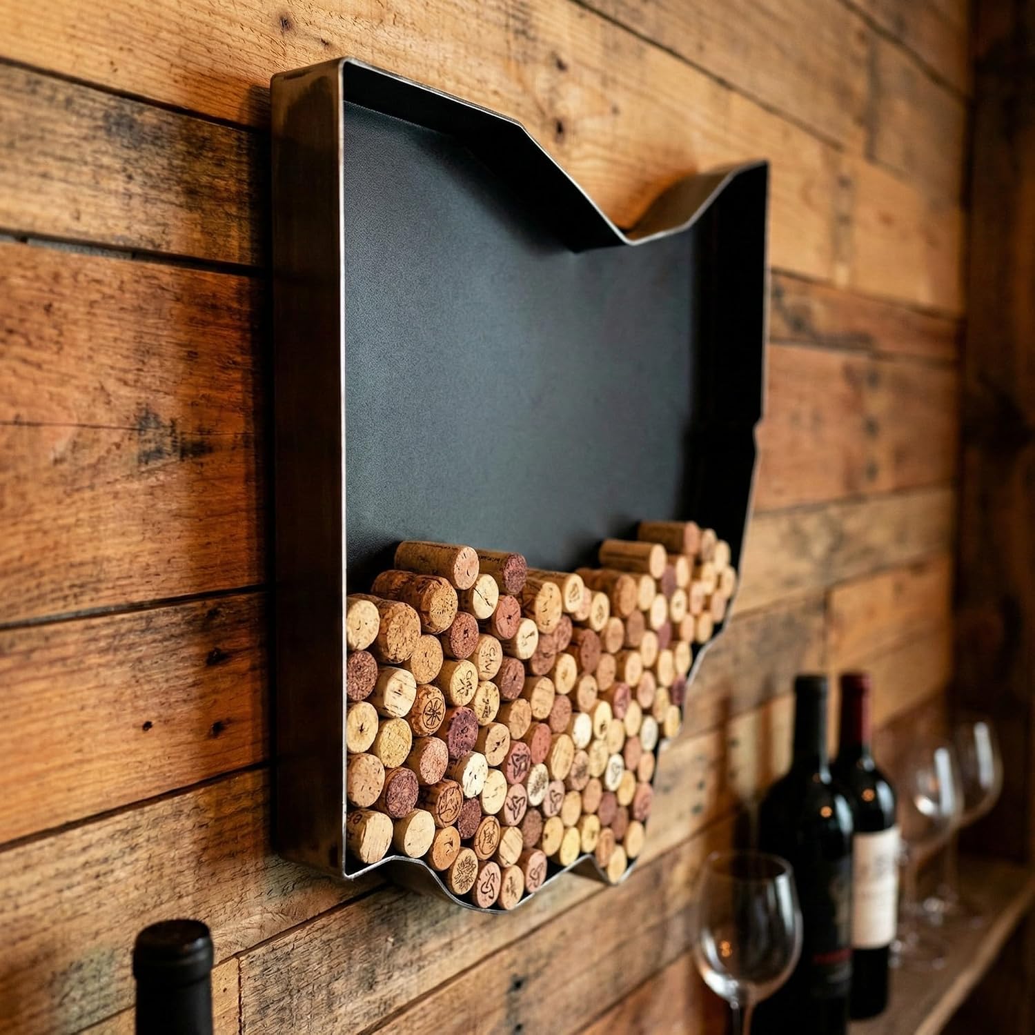 NEONSIGN Ohio State Map Wine Cork Holder Metal Ohio Decor Sign Wine Bar Pub Home Decoration (Black, 36 inch)