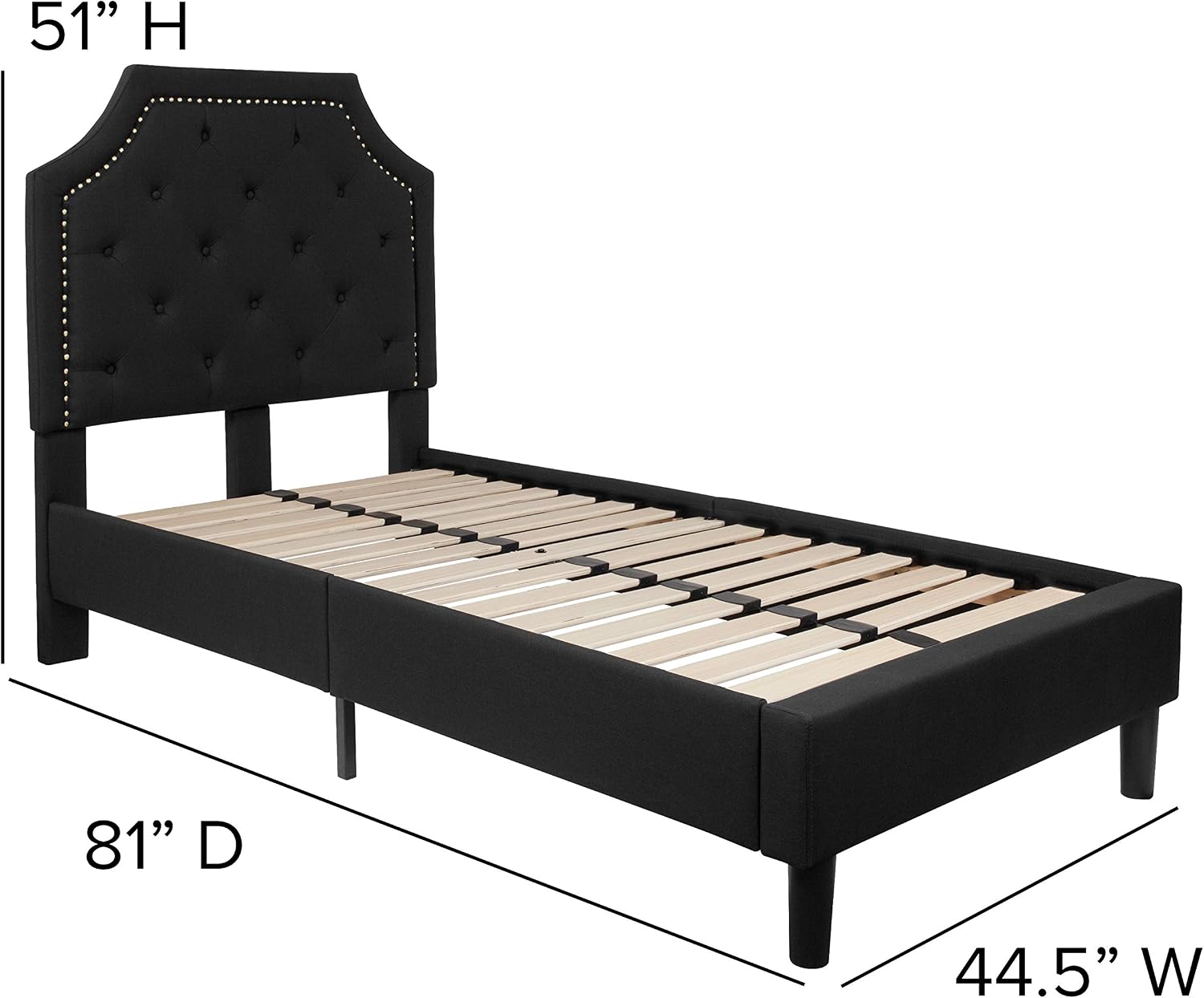 Flash Furniture Brighton Twin Size Tufted Upholstered Platform Bed in Black Fabric
