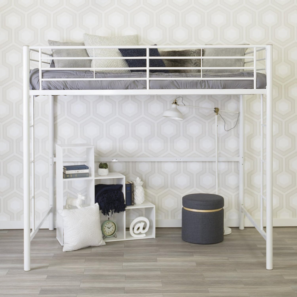 Home Accent Furnishings Full Size Loft Bed-White Metal Finish