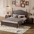 3-Pieces Bedroom Sets, Full Size Retro Wood Platform Bed with Sense of Design Headboard, Wood Platform Bed Frame with 2 Nightstands for Kids Teens Adults Bedroom (Dark Walnut-04, Full)