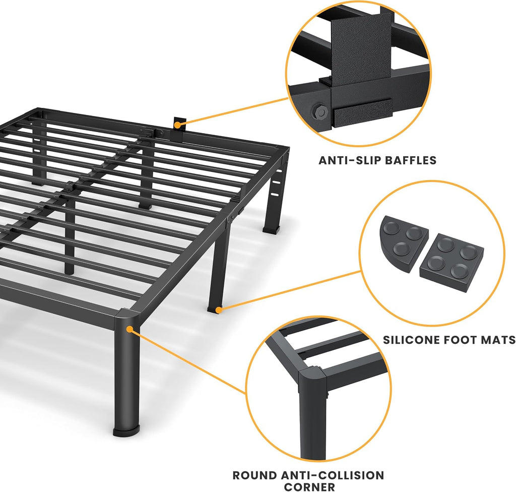 Superay 18 Inch Full Size Metal Platform Bed Frame with Round Corners, Storage Space Under High Bed Frame-Heavy Duty Steel Slats Support, Noise Free - Easy Assembly - No Box Spring Needed