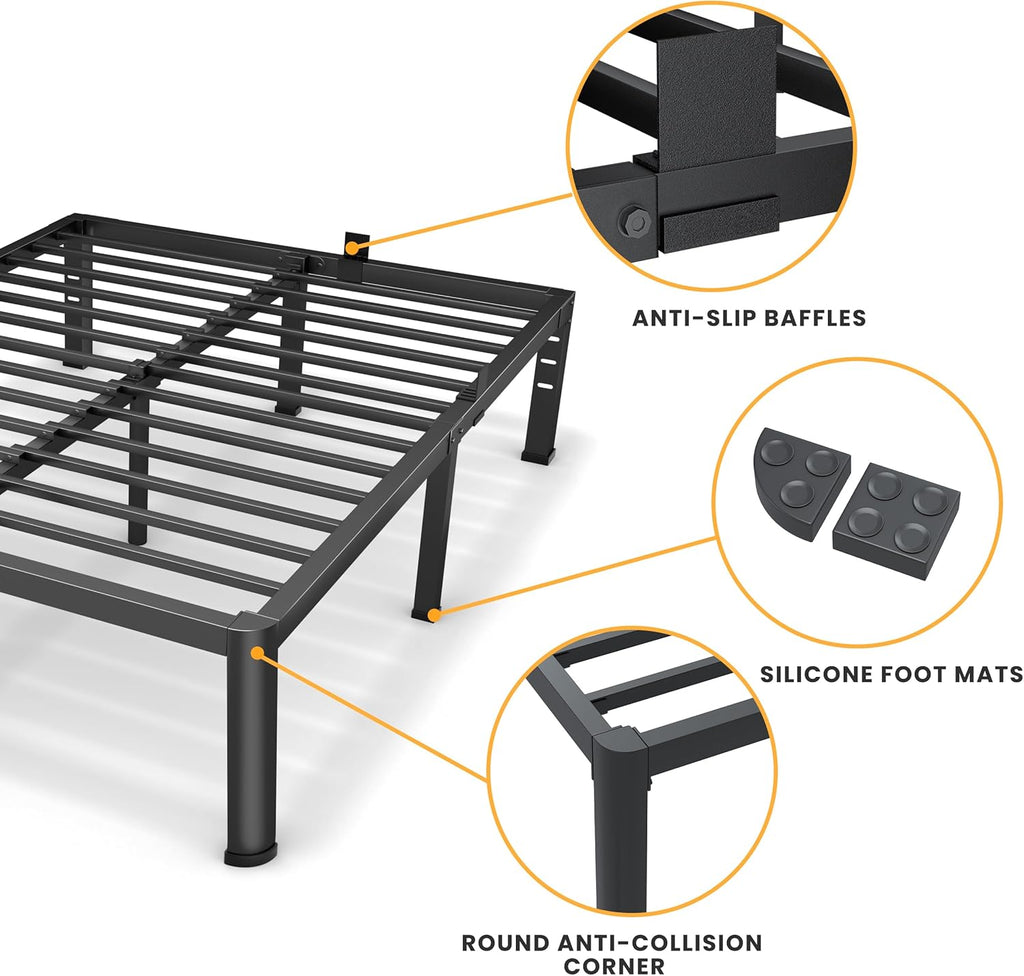 Superay 18 Inch Queen Size Metal Platform Bed Frame with Round Corners, Storage Space Under High Bed Frame-Heavy Duty Steel Slats Support, Noise Free - Easy Assembly - No Box Spring Needed
