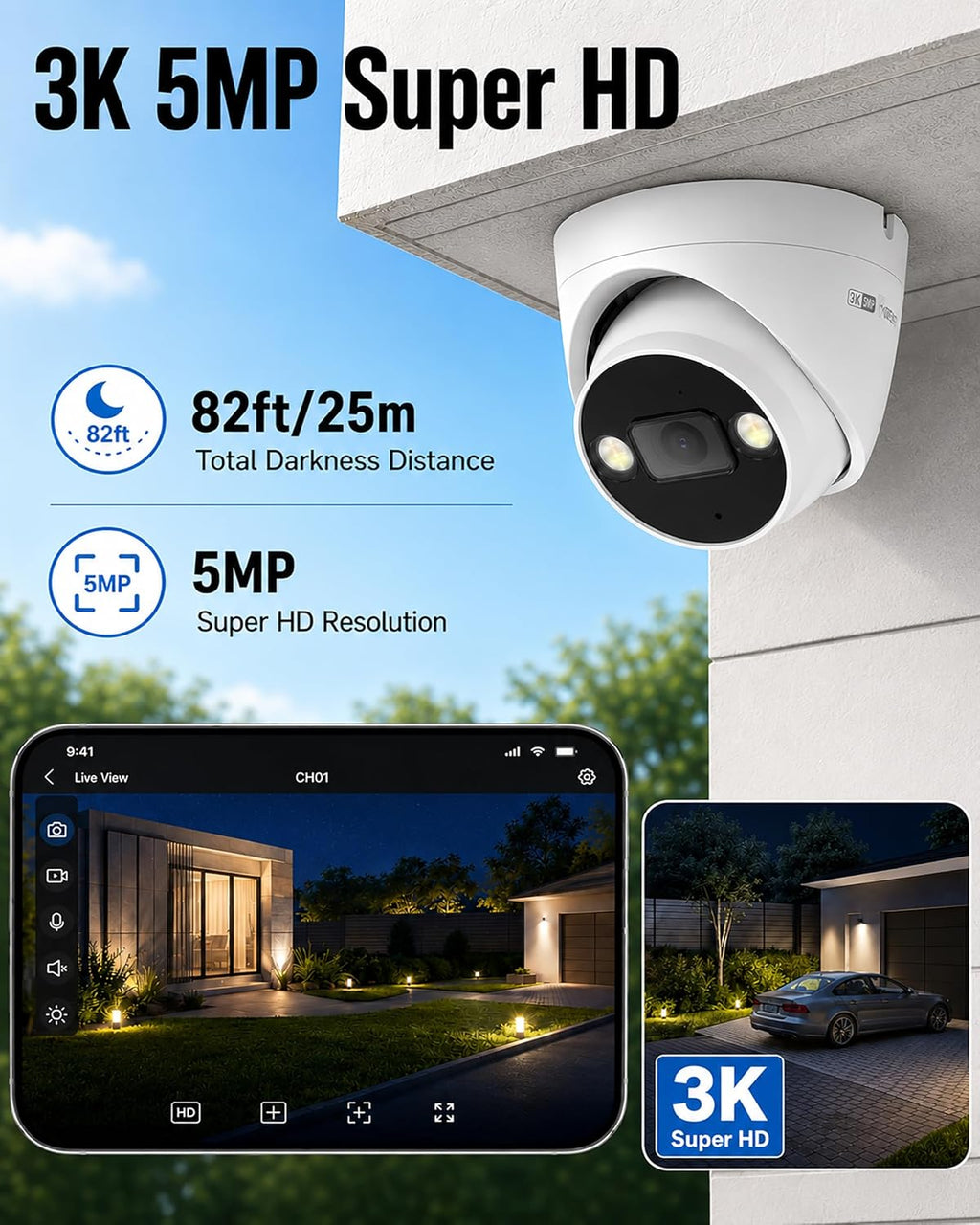 Swann AdvancedX™ Wired 5MP NVR Security System, 8 Channel, 4 Dome 3K Cameras, 1TB Storage, White, 24/7 Recording