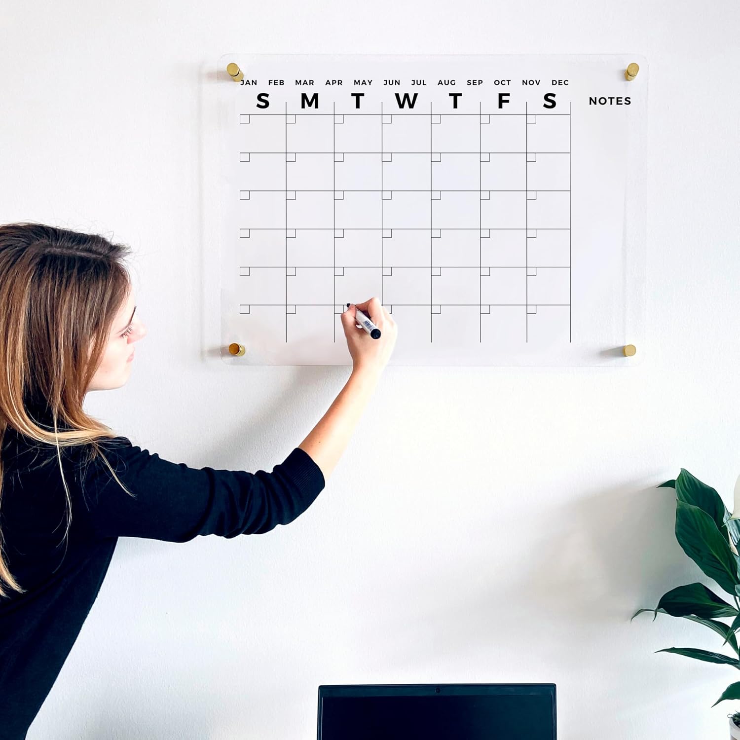 Acrylic Wall Premium Calendar with Black Hardware - Monthly and Weekly Board Family Planner - Dry Erase Calendar Family Calendar - Marker (Gold Standoff, 40'x28' (XLarge))