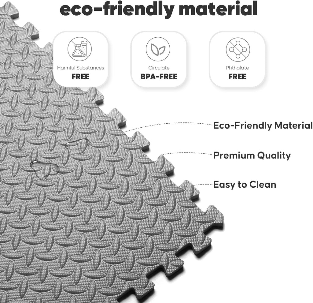 36 Pack Home Gym Mat, Puzzle Exercise Mat, EVA Interlocking Foam Floor Tiles for Home Workout Equipment and Kids' Play Areas -, 24 in x 24 in x ½ in, Grey 36 Tiles
