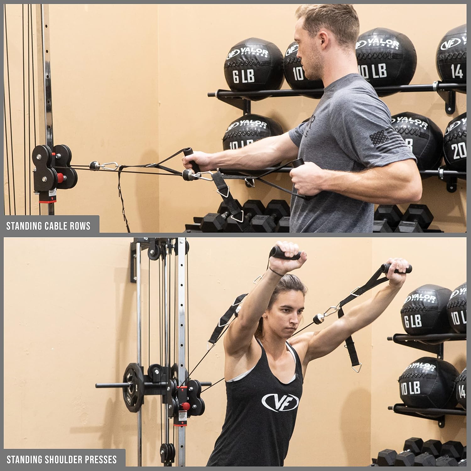 Valor Fitness Wall Mounted Cable Machine, Dual Adjustable Pulley System with 16 Height Positions, Space-Saving Home Gym Strength Training Equipment