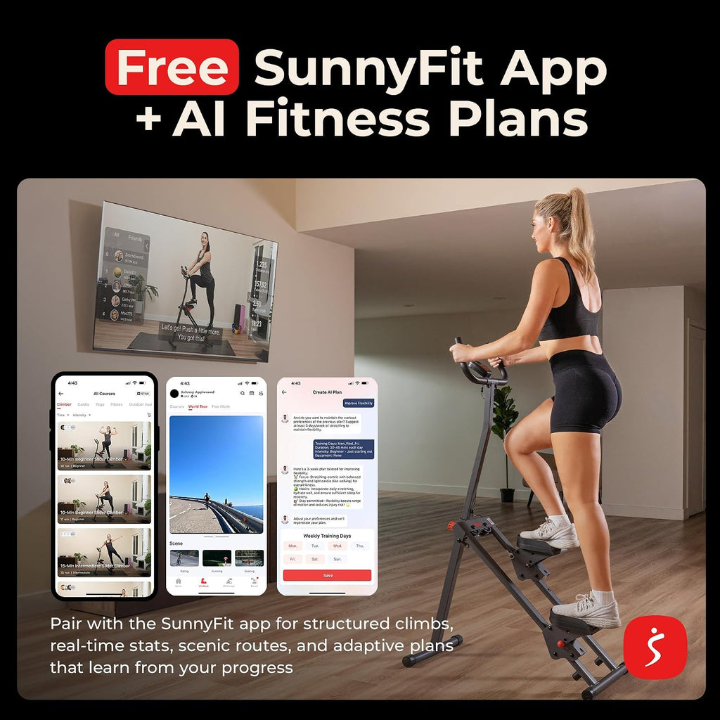 Sunny Health & Fitness Stair Stepper & Climber Exercise Equipment for Home Workout, Compact Cardio Training Machine